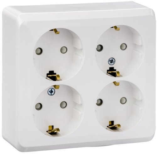 Розетка с заземлением накладная Systeme Electric Этюд 4-м. шторки белый фото Розетка с заземлением накладная Systeme Electric Этюд 4-м. шторки белый картинка